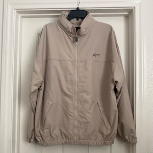 Men's Greg Norman Beige Golf Jacket Windbreaker Shark Logo Size M Polyester